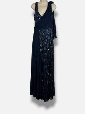 Jenny Packham Women's Blue Embellished Sash Gown Dress Size 8